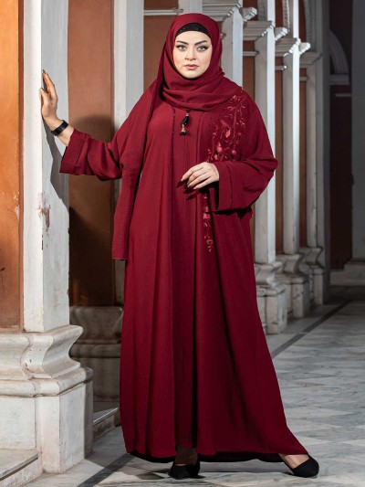 Maroon Color Borka Design with Embroidery & Stone Work