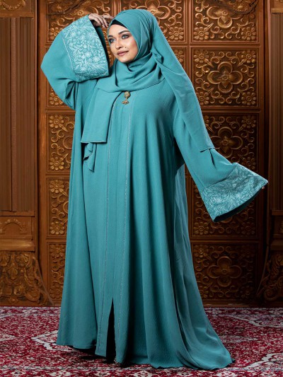 Ocean Blue Color Borka Design with Embroidery & Stone Work
