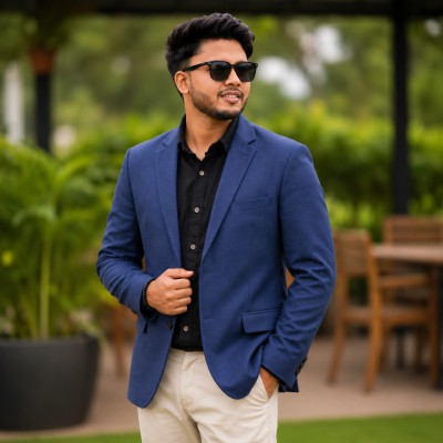 Mens Navy Blue Slim Fit Blazer