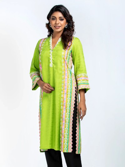 Pink Printed and Embroidered Cotton Kurta