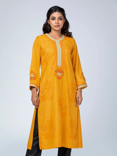 Pink Printed and Embroidered Cotton Kurta