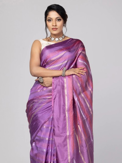 Magenta Printed and Embroidered Muslin Saree