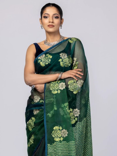 Magenta Printed and Embroidered Muslin Saree
