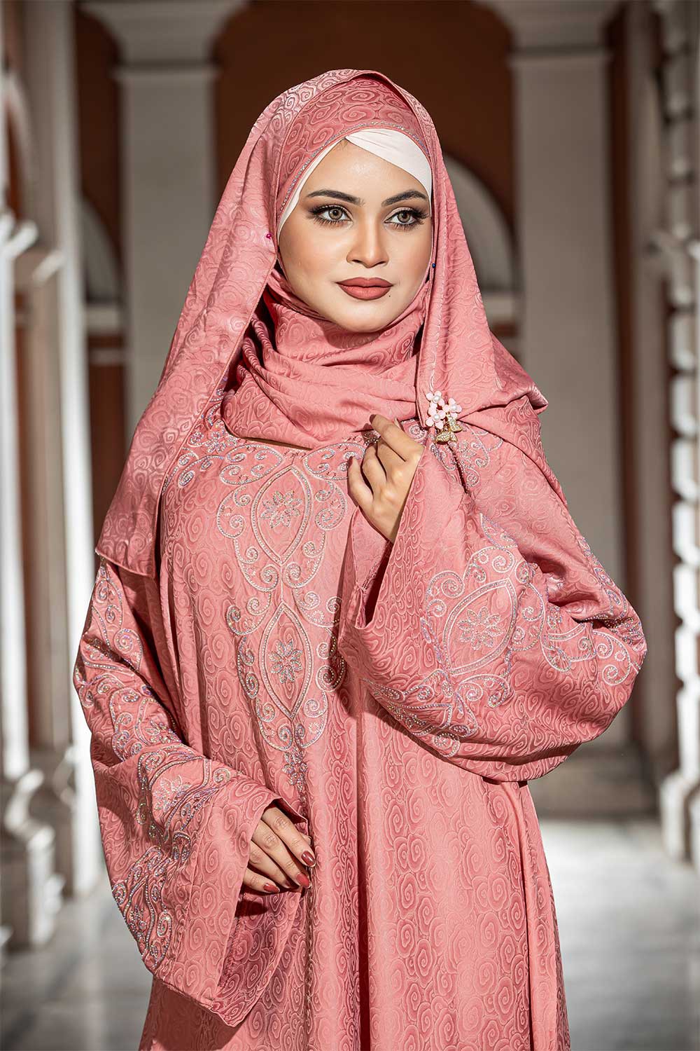 Sunset Nude Color Borka Design with Embroidery & Stone Work