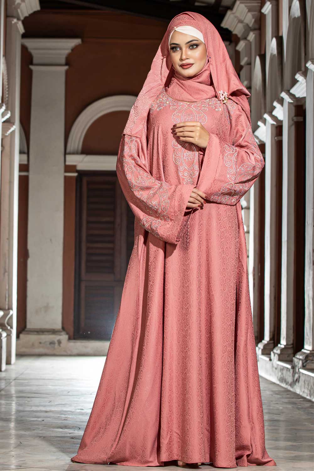 Sunset Nude Color Borka Design with Embroidery & Stone Work