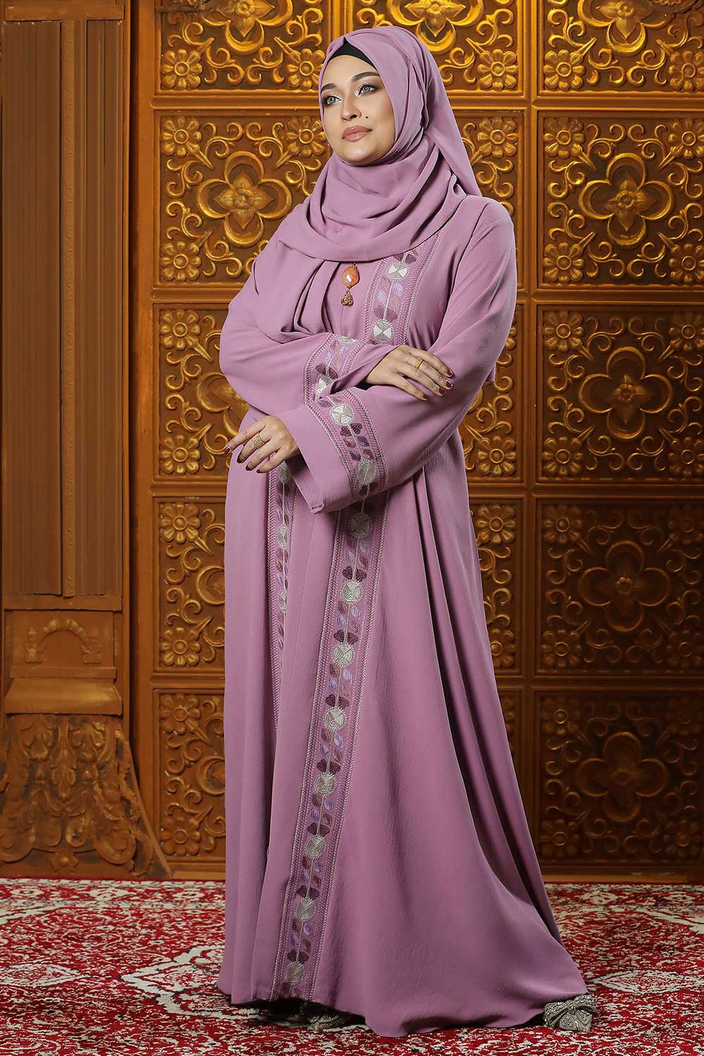 Mauve Pink Color Borka Design with Embroidery Work