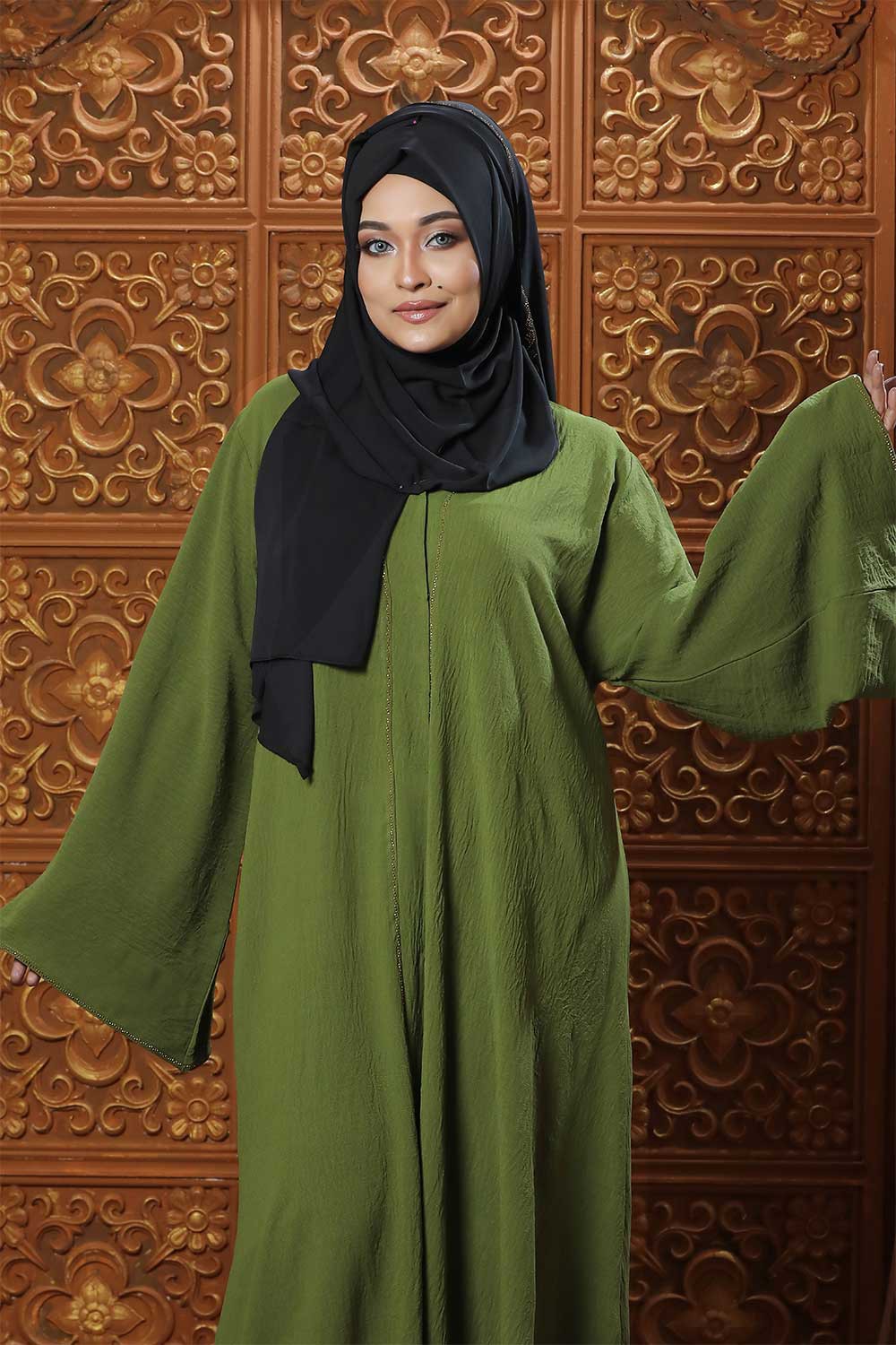Olive Green Color Borka Design with Stone Work