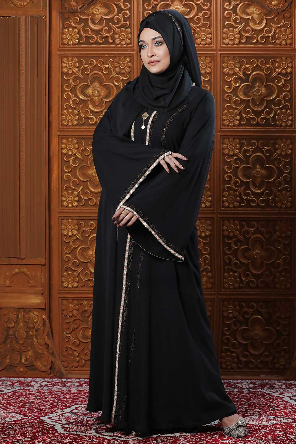 Black Color Gown Borka with Lace & Stone Work