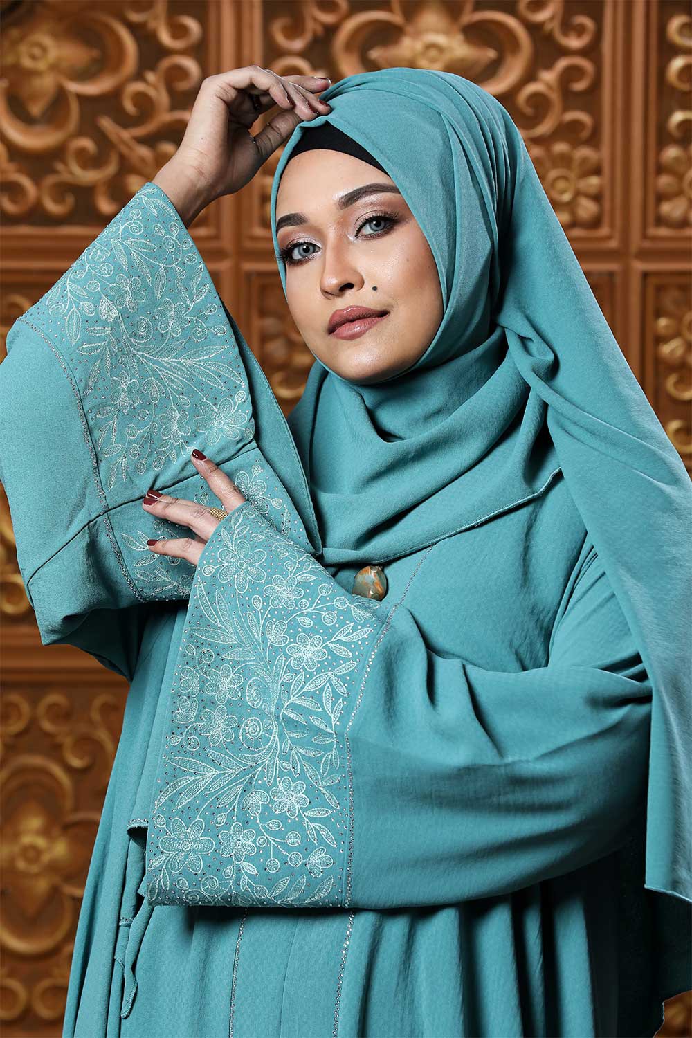 Ocean Blue Color Borka Design with Embroidery & Stone Work