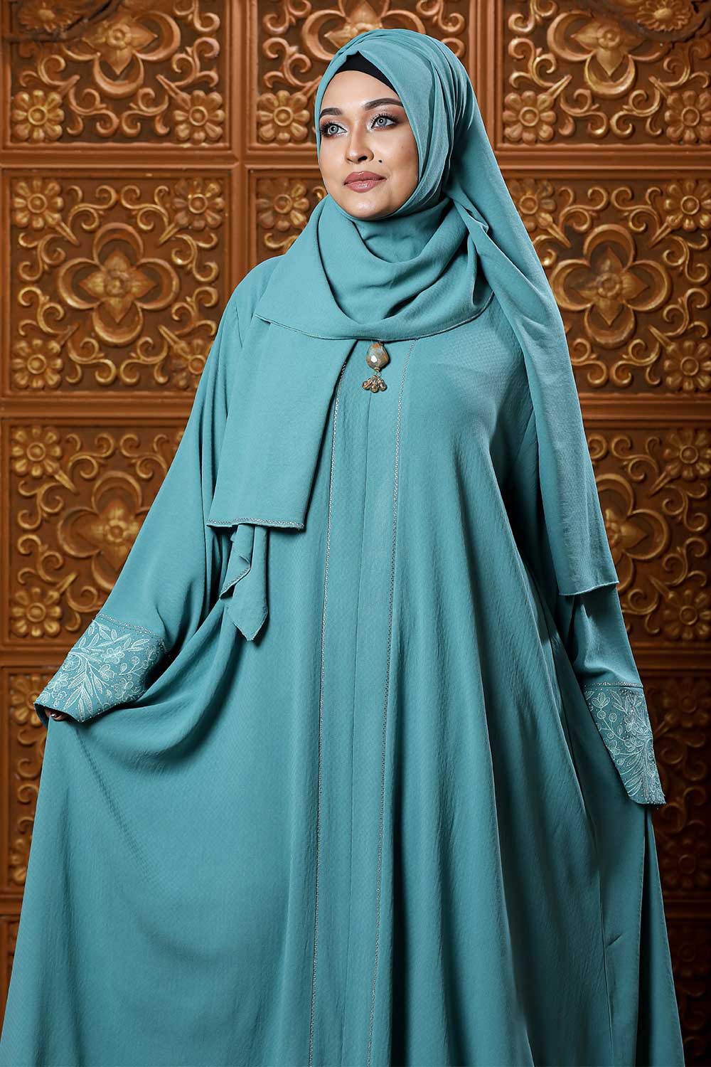 Ocean Blue Color Borka Design with Embroidery & Stone Work