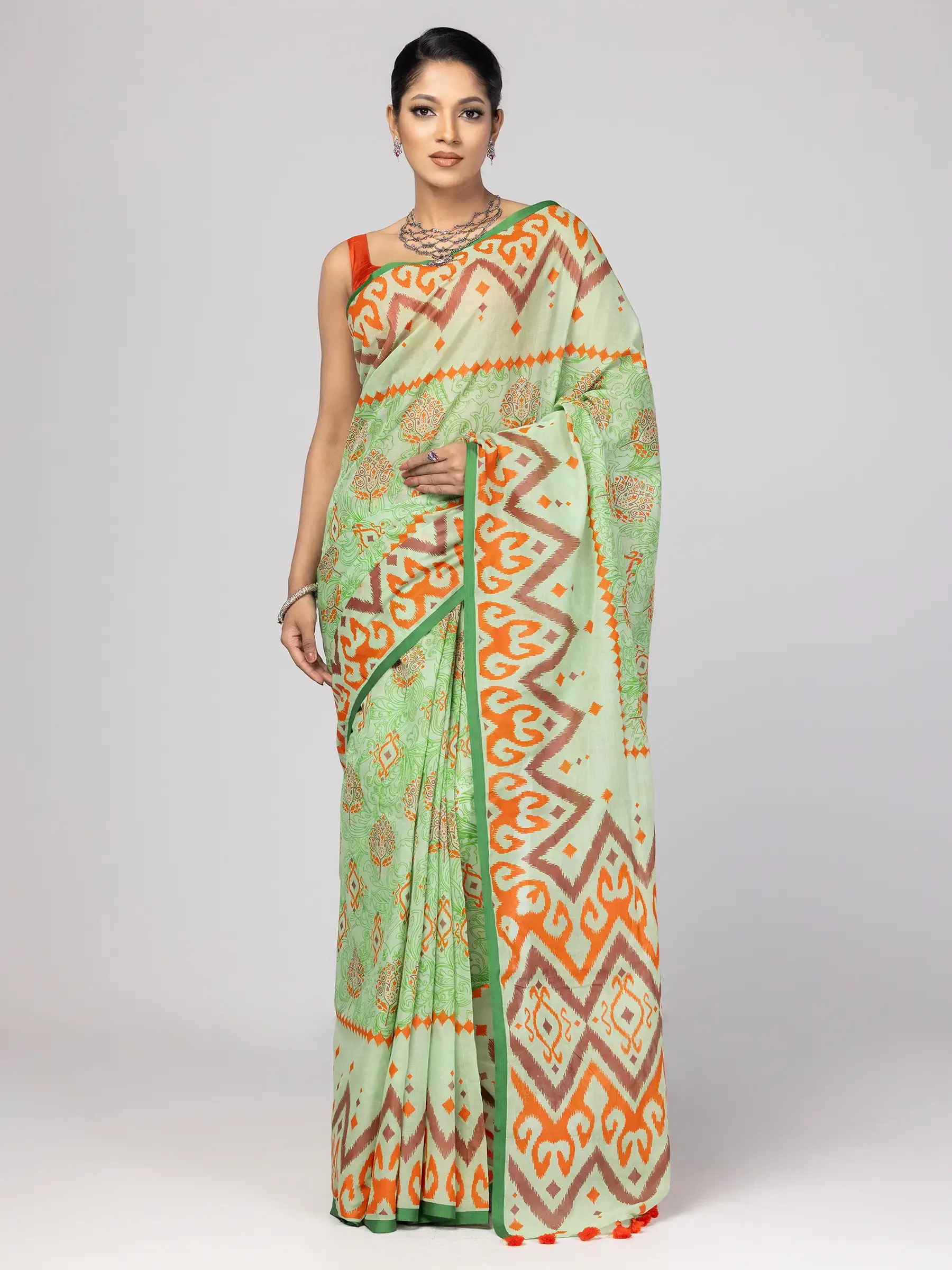Magenta Printed and Embroidered Muslin Saree