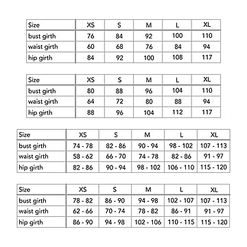 Size chart for Royal Zip-Up Jacket